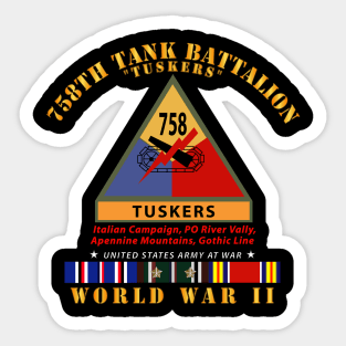 758th Tank Battalion - Tuskers w SSI Name Tape WWII  EU SVC Sticker